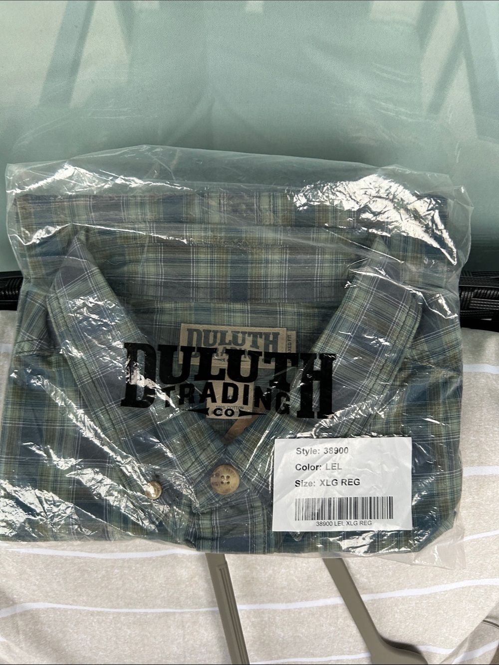 Duluth Trading Co Plaid Button-Down Shirt in Blue and Green Tones